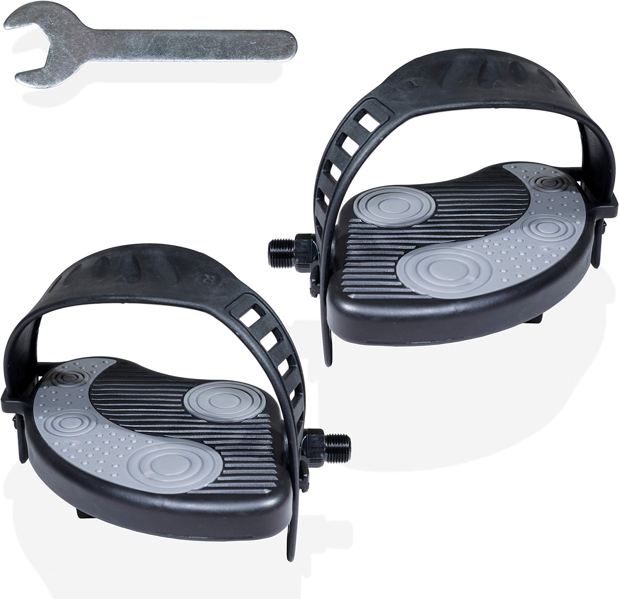katai - 1 Pair Replacement Exercise Bike Pedals with Durable PVC Straps - 9/16 Inch Thread Heavy-Duty Stationary Spin Cycling Pedals - Complete with Installation Spanner Tool
