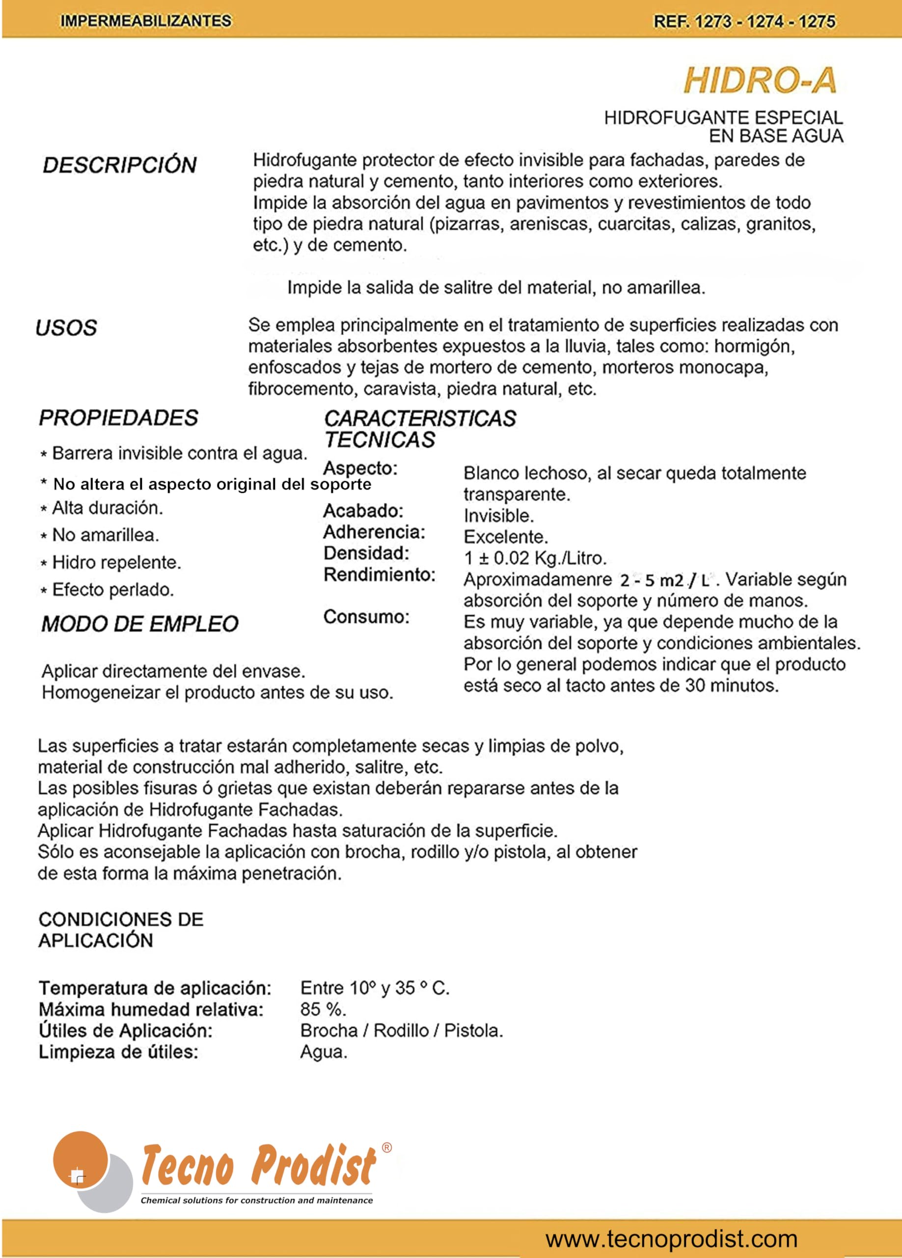Tecno Prodist HIDRO - A (20 Litros) - Impermeabilizante Transparente al agua, Hidrofugante Incoloro para fachada, tejado, pared, muro, teja, ladrillo y piedra. (A Rodillo, brocha o pulverizador)