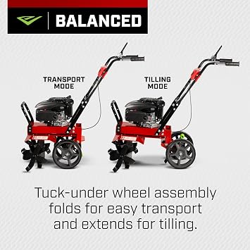 Earthquake Badger Front Tine Tiller, Powerful 160cc 4-Cycle Viper Engine, Two-Position Wheel Assembly, Adjustable Tilling Width Up to 21 Inches, Model: 41080, Red/Black