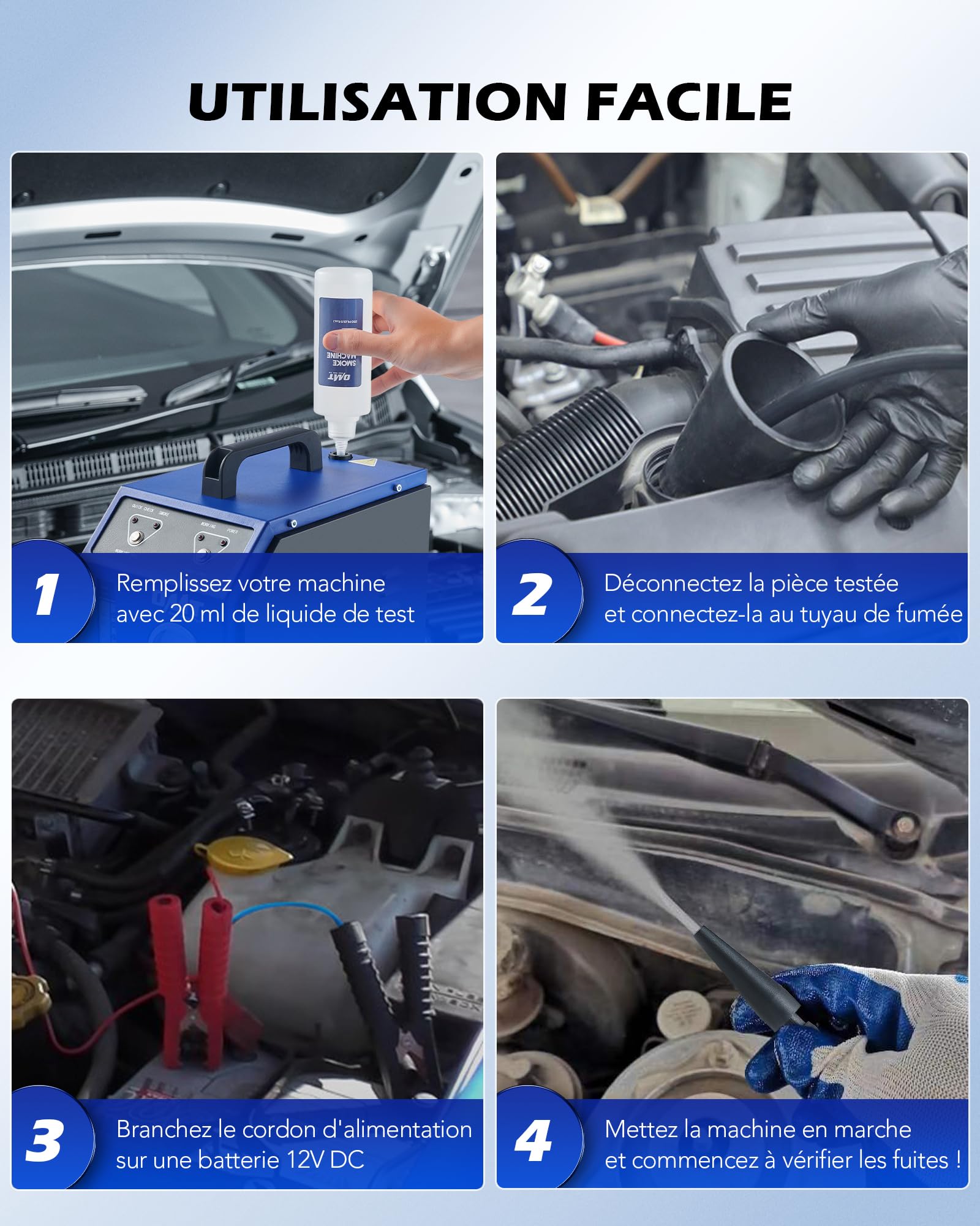 Orion Motor Tech Machine à Fumée EVAP Automobile DC 12V avec Détecteur de Fuites Voiture Détection de Fumée avec Manomètre d'Huile 6 L/Min Débitmètre d'Huile Minérale Airbag & Adaptateurs Cône