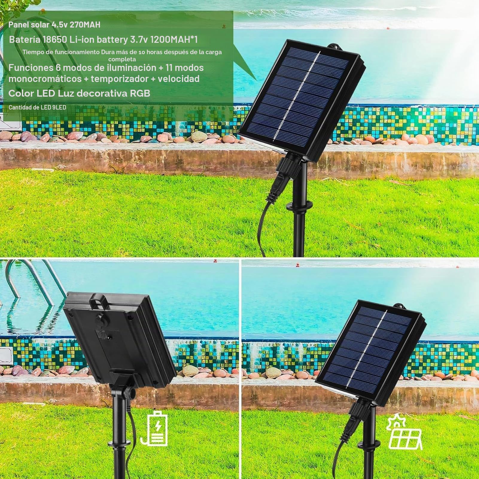 Fuente solar para piscina con luces RGB que cambian de color, rociador ajustable para piscina con control remoto, rociador de cascada para piscinas superiores y enterradas (A)