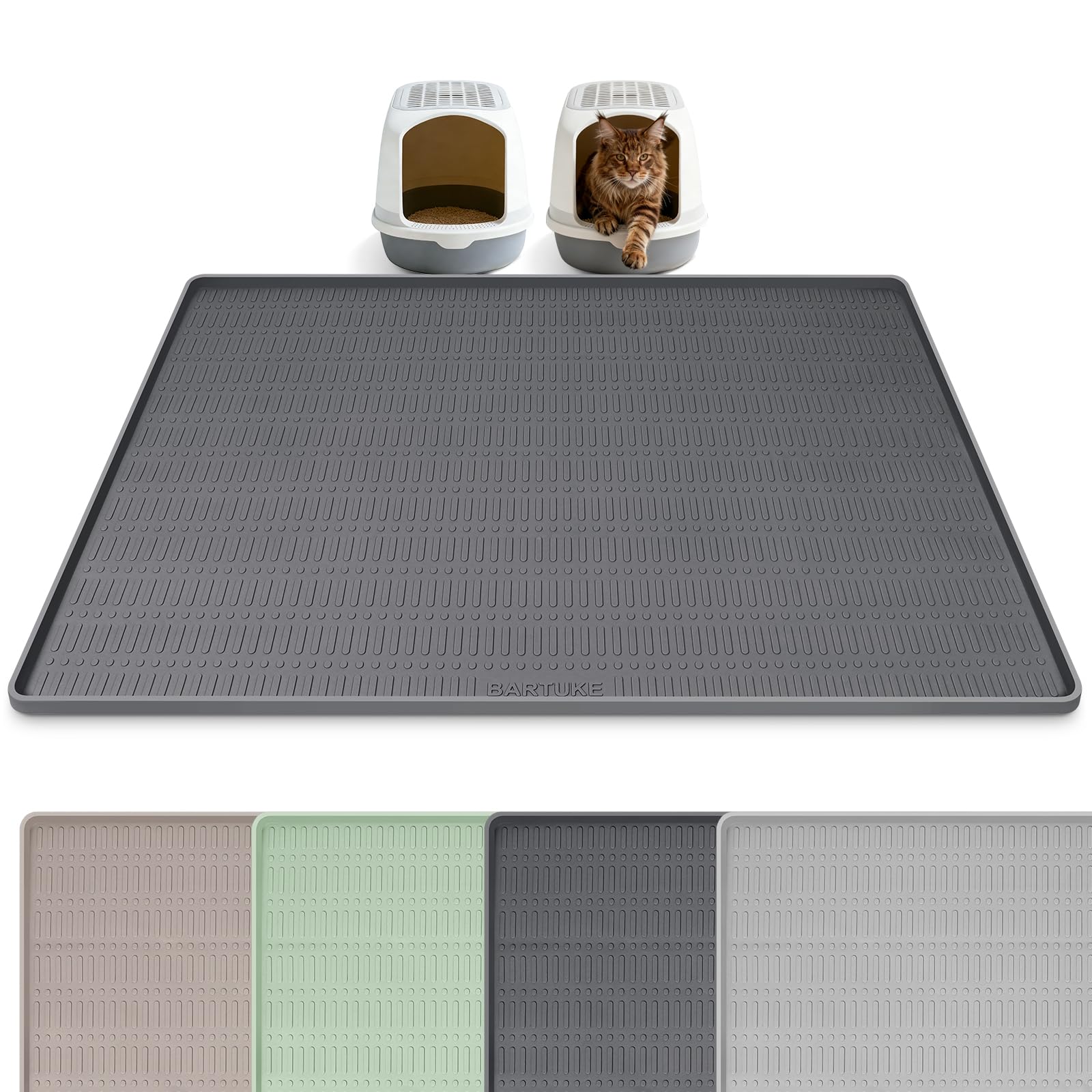 Bartuke Silicone Cat Litter Mat, 47" x 35" Extra Large Litter Trapping Mat for Litter Box, Leak-Proof, Non-Slip, Kitty Litter Mats with Soft Texture for Floor, Keeping The Floor Clean (Dark Grey)
