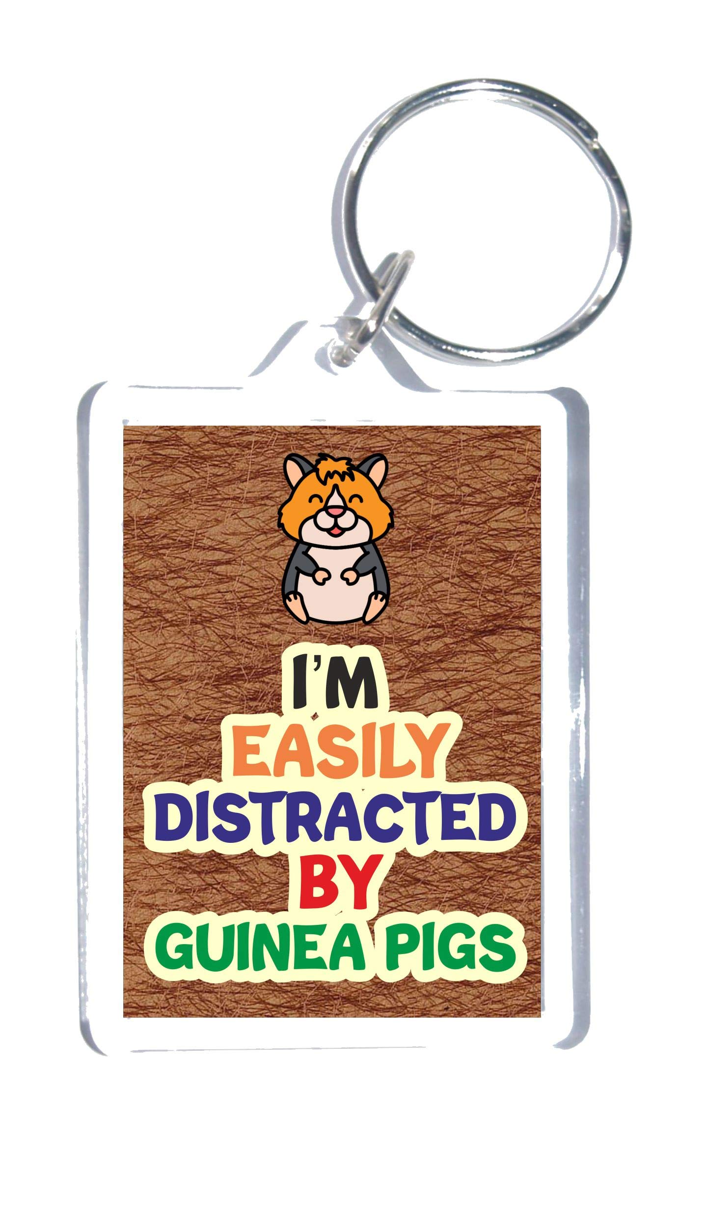Clare's Cosmetics Brown Fun Animal Lover Gift – I'm Easily Distracted By Guinea Pigs – Novelty Keyring