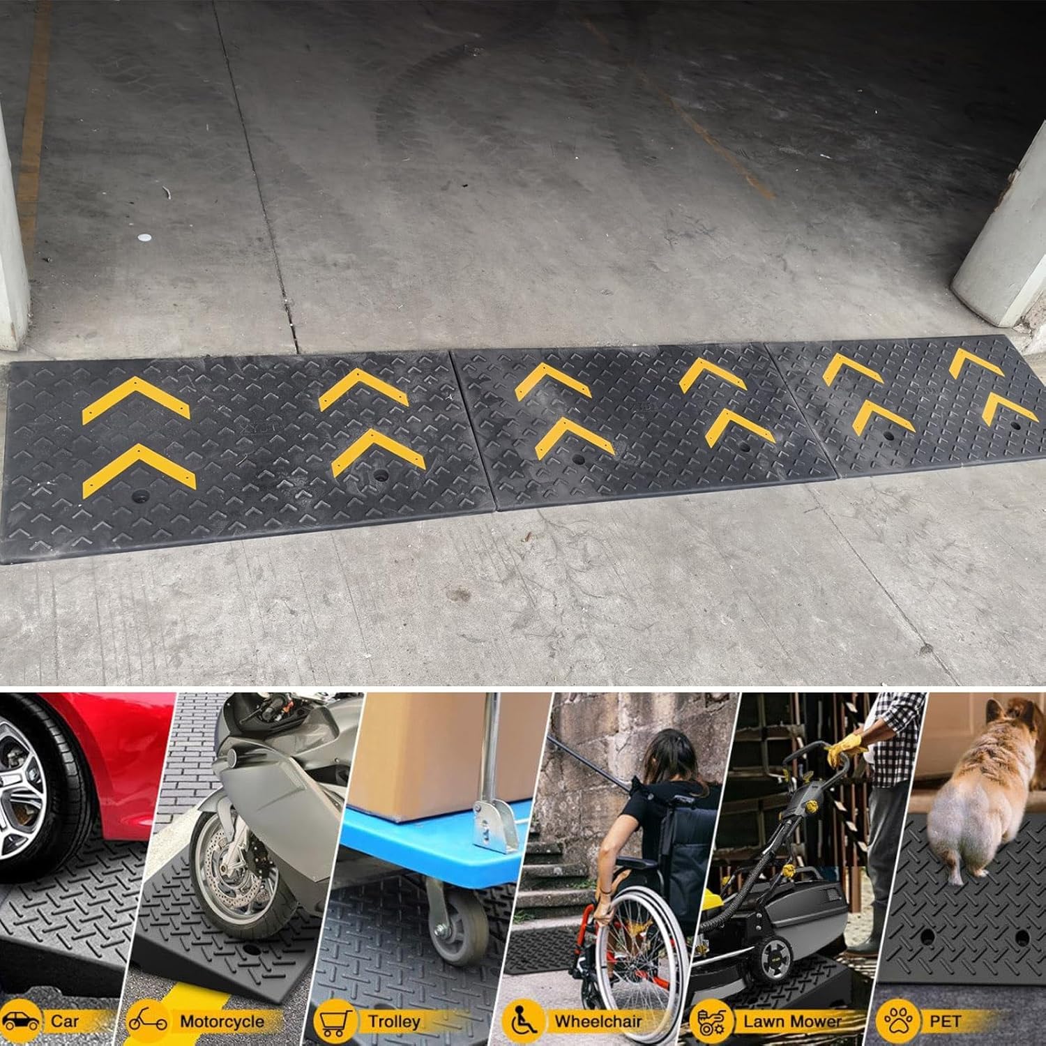 Kanduo Rampa podjazdowa Gumowa rampa krawężnikowa, przenośna, lekka rampa wjazdowa dla pojazdów, mata progowa na chodniki, podjazdy, garaże(100x50x12cm (39x20x4.7 inch))