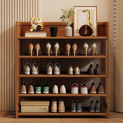 Miniatura 8 de Zapatero de bambú, organizador de almacenamiento de 5 niveles, 15-20 pares de zapateros independientes y organizadores de zapatos para entrada,