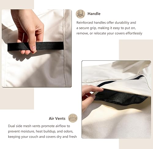 Miniatura 6 de Fundas para Muebles de Exterior Impermeables Funda para Sofá de Exterior de 3 Plazas, 79 pulgadas de ancho x 38 pulgadas de profundidad x 35 Beige &