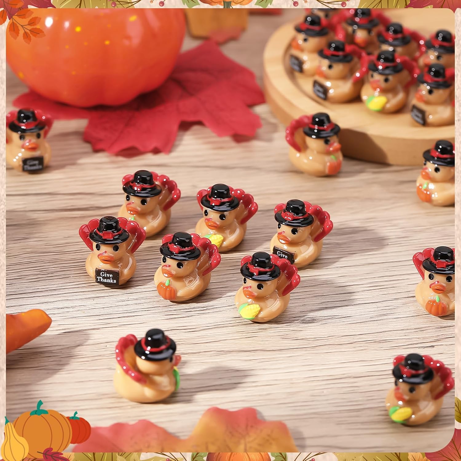 30 Pcs Thanksgiving Mini Resin Ducks, Tiny Turkey Ducks, Miniature Turkey Figurines, Novelty Thanksgiving Party Favors Gift Decoration (Give Thanks, Corn, Pumpkin) image 4