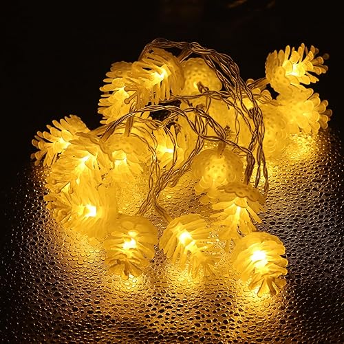 Miniatura 6 de Guirnalda de luces de piñas de Navidad, 6.6 pies, 20 LED, alimentadas por pilas, impermeable, para decoración de árbol de Navidad en interiores y