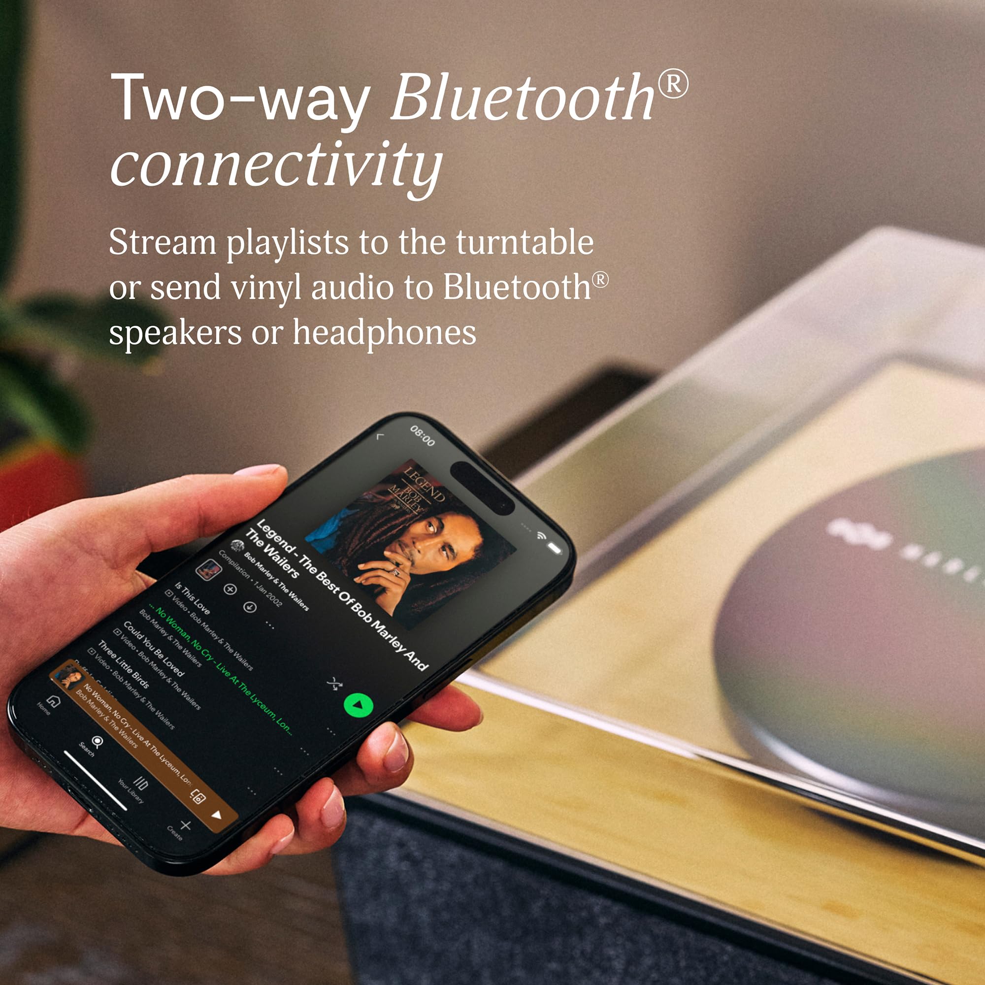 House of Marley Rise Up Giradischi Bluetooth con Casse Integrate - Giradischi Vinili a 3 velocità, Streaming a 2 vie, Finitura in Bambù e Coperchio Antipolvere, Realizzato in Modo Sostenibile