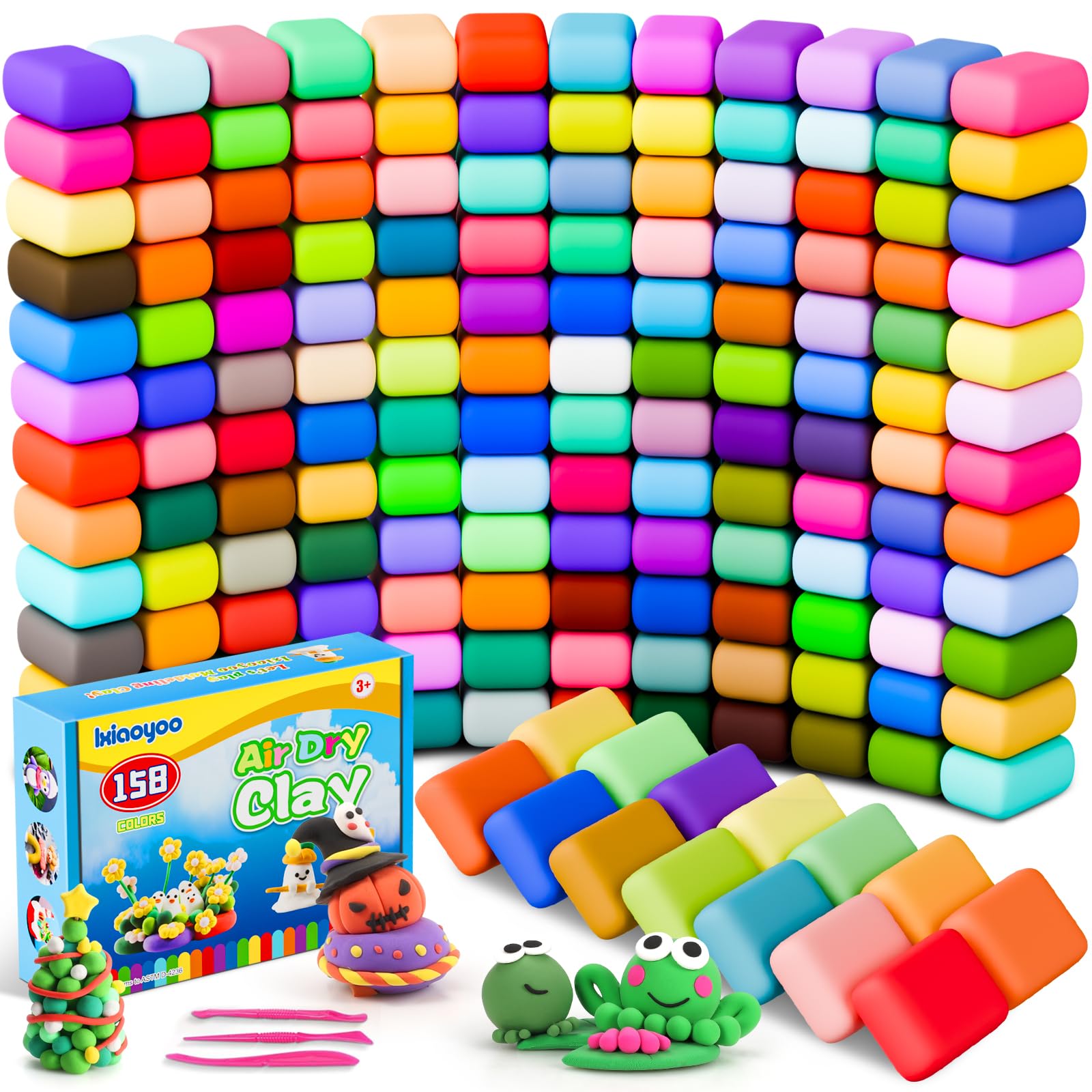 Ixiaoyoo 158 Colors Air Dry Clay Kit for Kids - Modeling Clay with Tools, Soft & Non-Sticky DIY Craft Art Supplies for Ages 3-8 Boys Girls