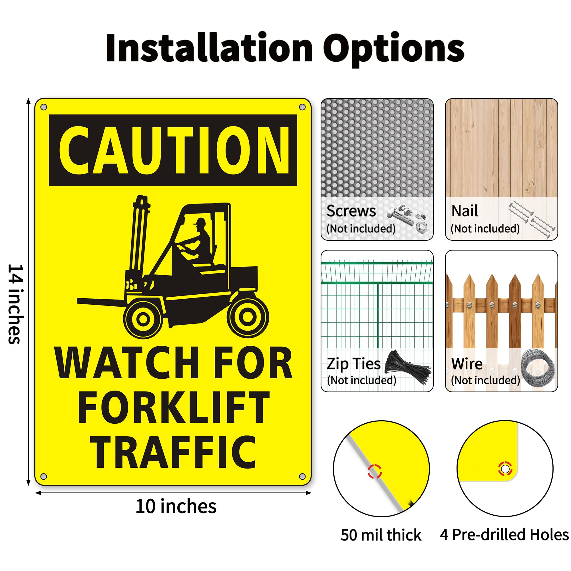 (2 Pack) Caution Watch for Forklift Traffic Safety Sign, 10 x 14 Watch for Forklift Reflective Aluminum Metal Signs Rust Free Waterproof and Easy to Install — Amazon image 5