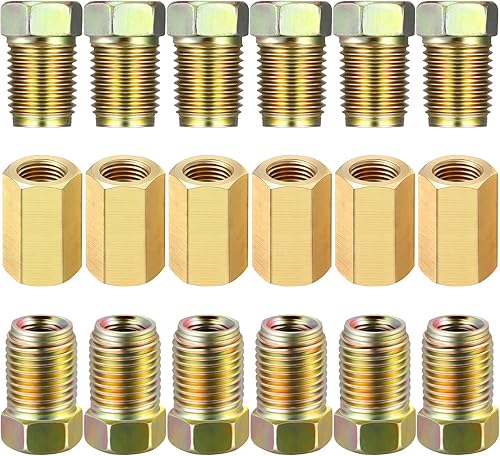 Frienda - Juego de 18 piezas de accesorios de línea de freno de 38 pulgadas-24 roscas para tubo de 316 pulgadas (6 uniones, 12 tuercas)