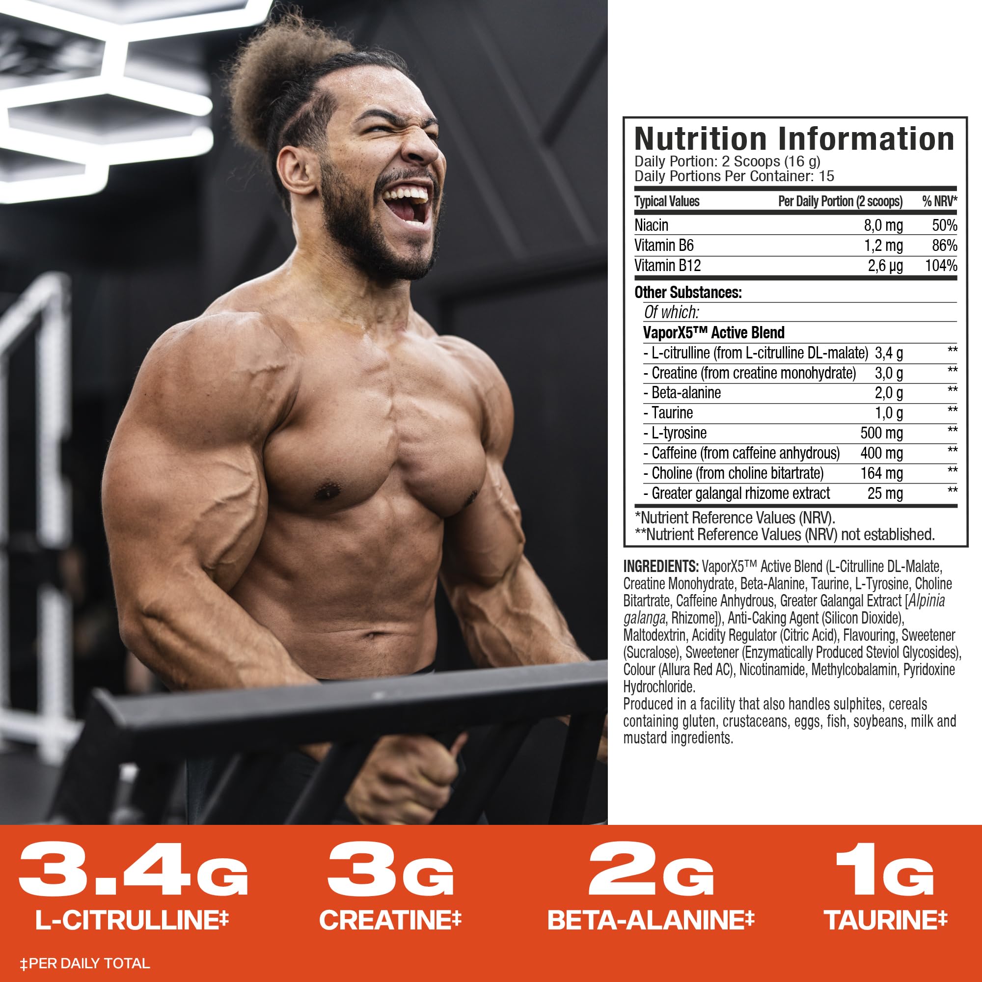 MuscleTech Vapor X5 Pre-Workout Pulver, Nahrungsergänzungsmittel Mit 3g Kreatine Monohydrat Pulver, Beta Alanine, Wachsamkeit und Leistung Mit Koffein, 30 Portionen, 252g, Fruchtpunsch