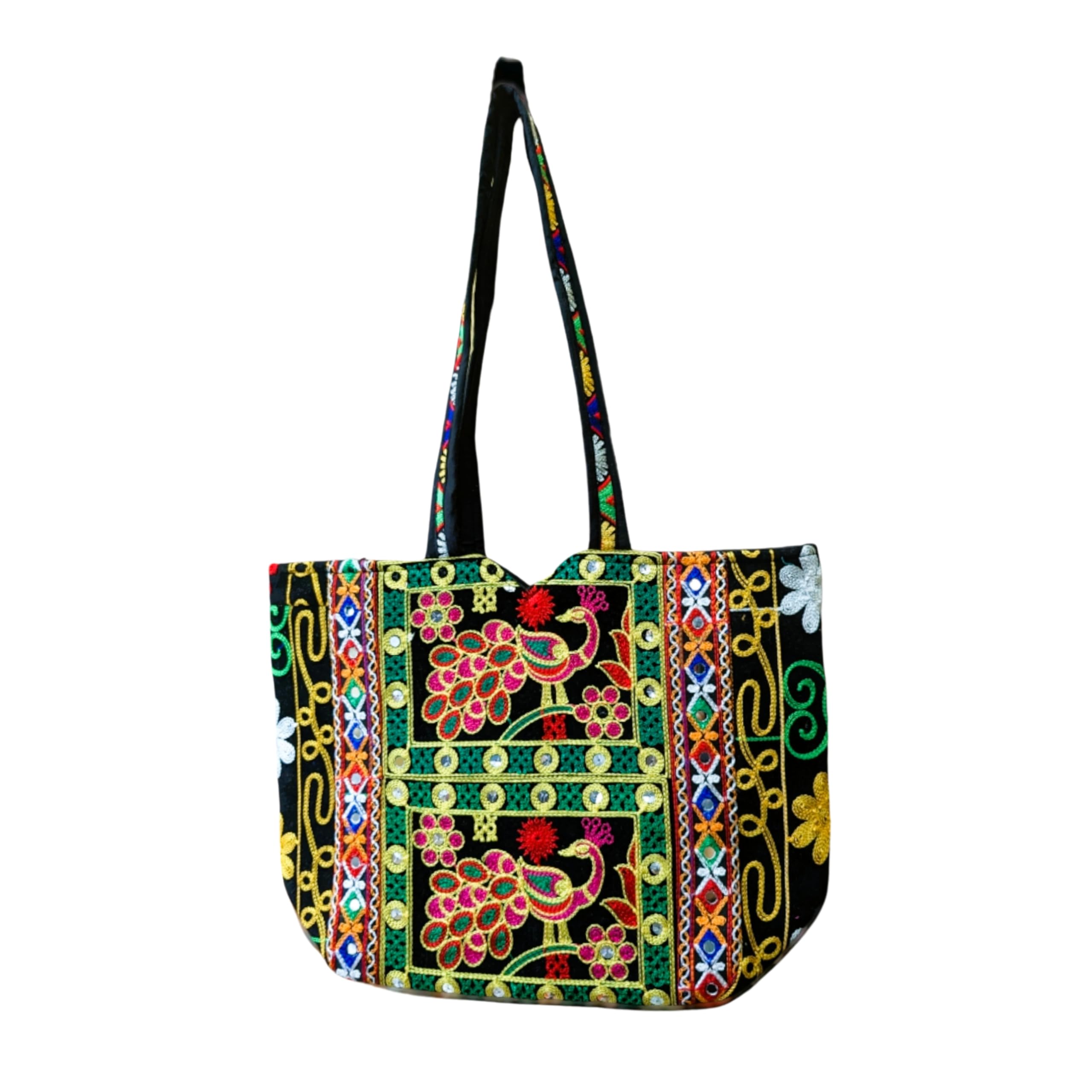 Sutliyan Rajasthani Handmade Double Sided Embroidery Tote Bag for Women (12 * 16 Inch) (Black) (B0CPSTNF22) Amazon Price History, Amazon Price Tracker