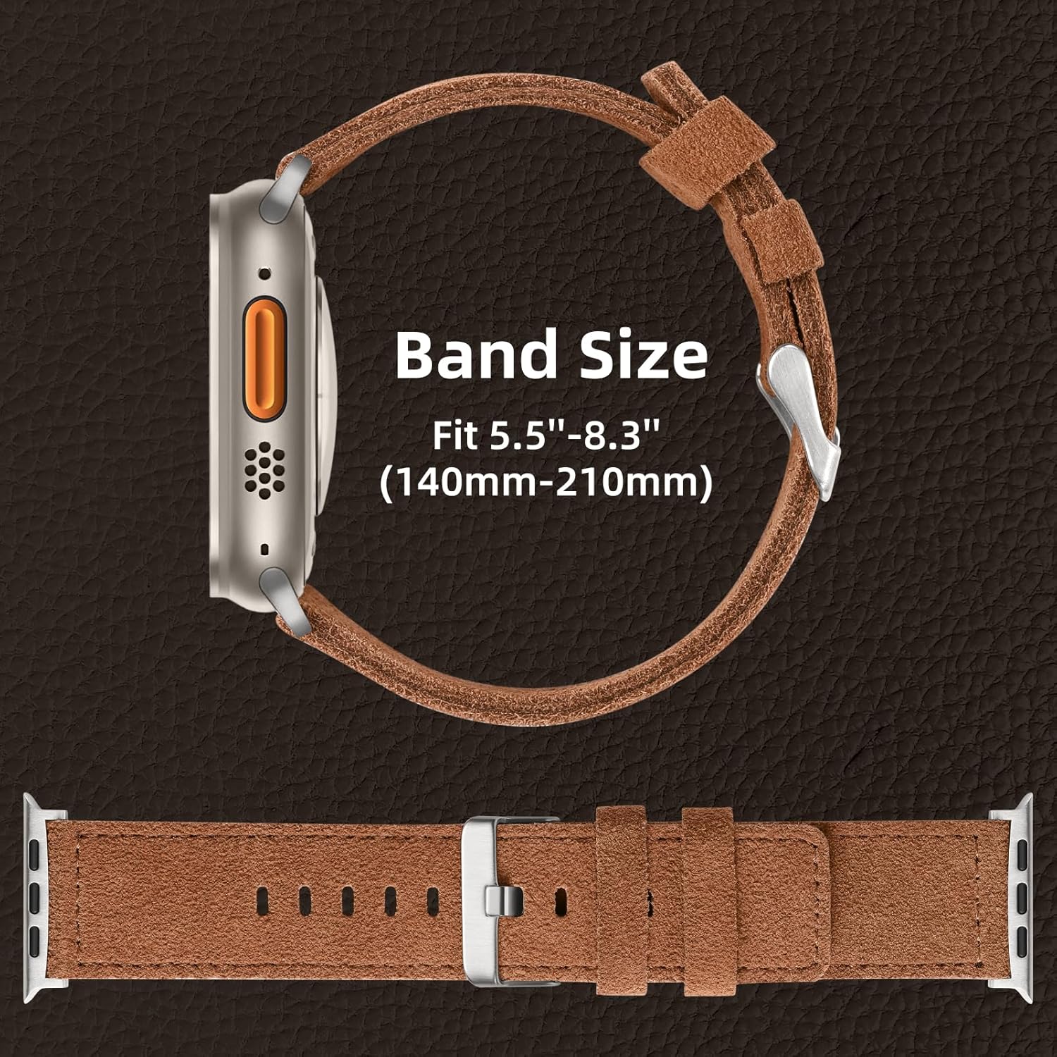 Bandsie Leather Band Compatible with Apple Watch Ultra 3/Ultra 2/Ultra Band 49mm 46mm 45mm 44mm 42mm for Men, Vintage Genuine Suede Leather Wristband Strap for iWatch Series 11 10 9 8 7 6 5 4 SE 3 2 1 - Image 6