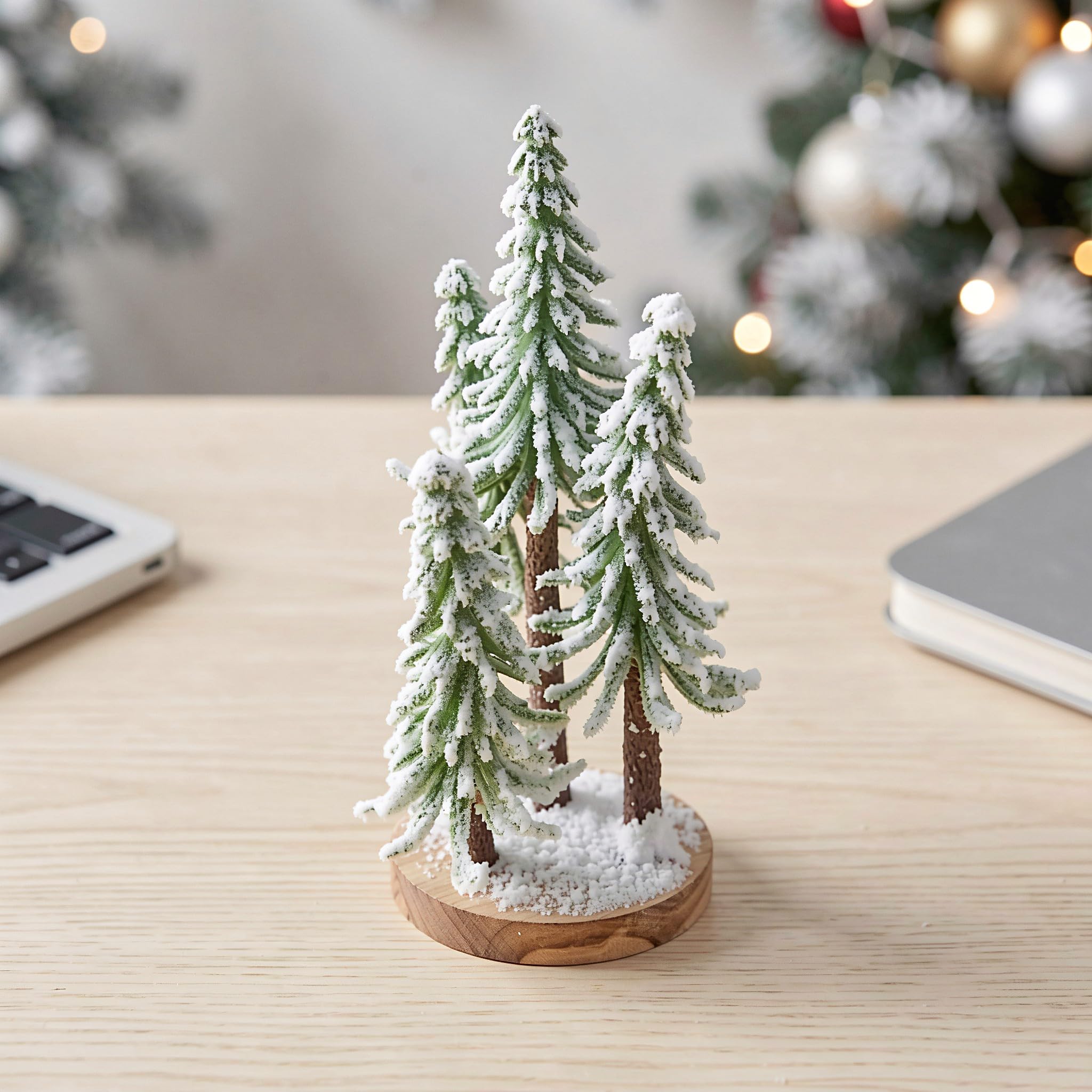 Zerodeko Albero di Natale artificiale innevato con base in legno, albero in