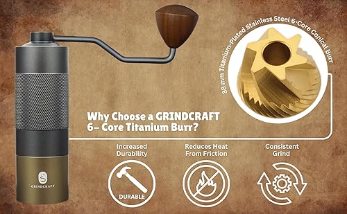Miniatura 2 de Molinillo de café manual de alta calidad, molinillo de café manual con molino de rebabas de acero inoxidable chapado en titanio, molinillo de mano