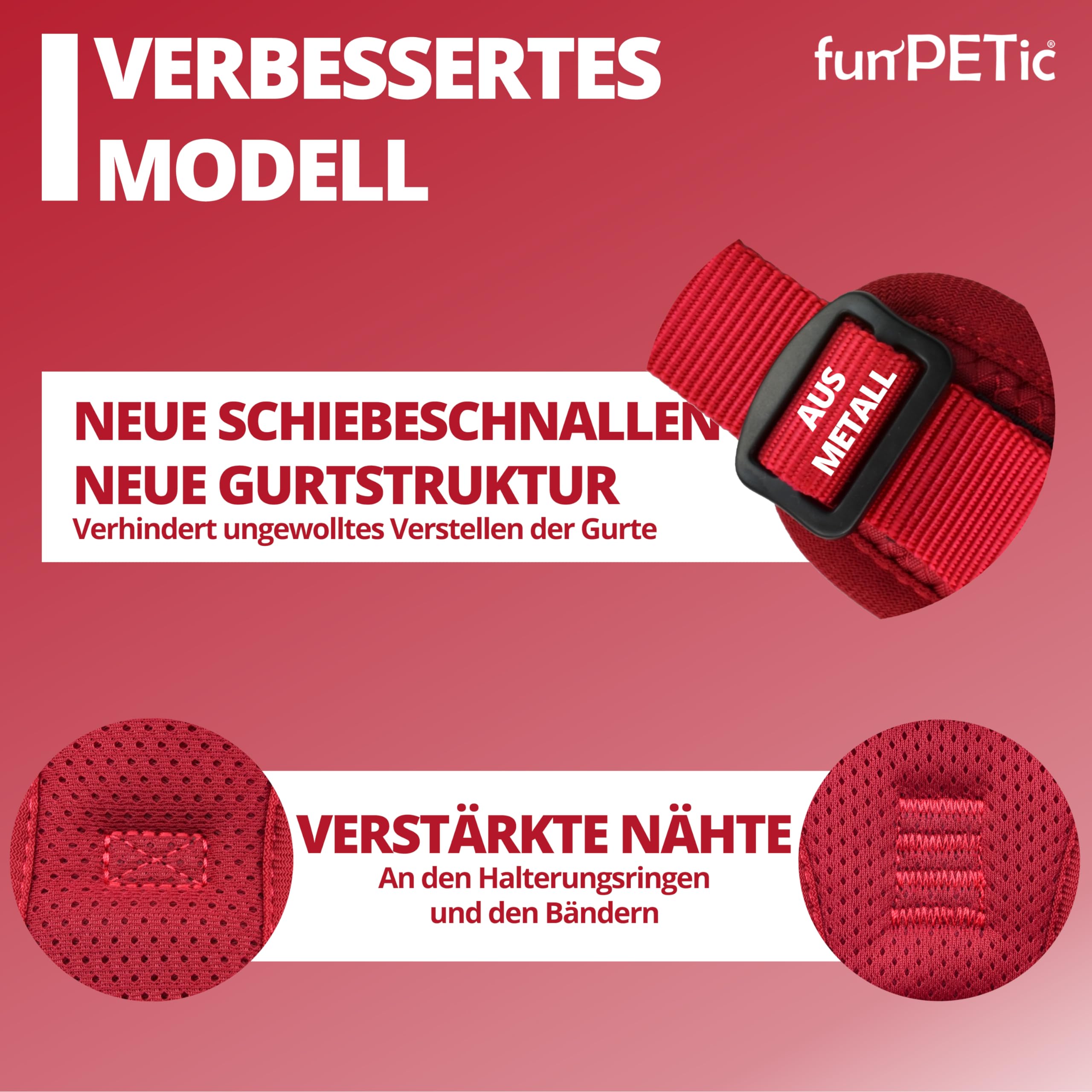 funPETic Arnés para perros Essential – Arnés antitirones reflectante, acolchado y transpirable – Arnés de pecho para perros medianos y grandes (L – Berry Red)