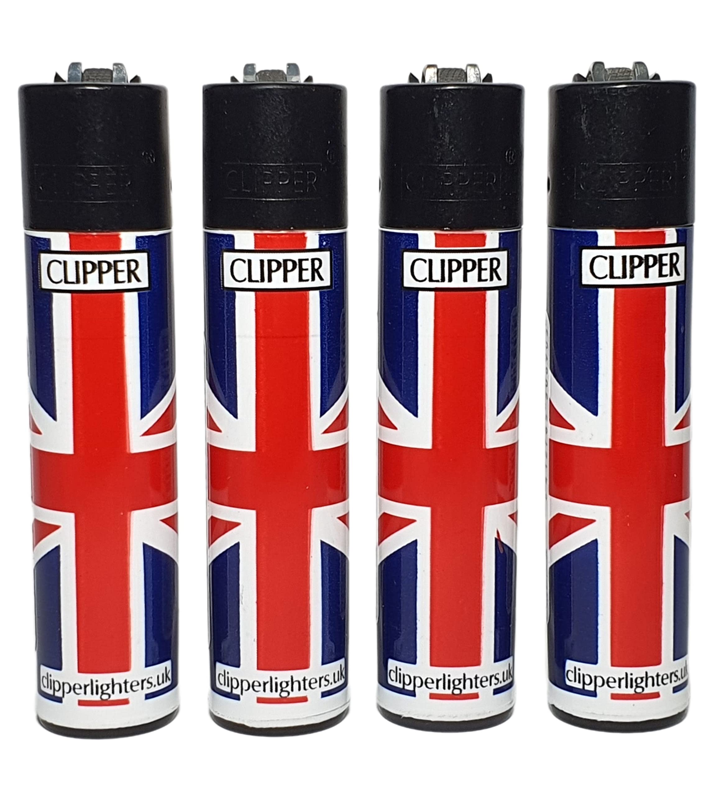Zactly - 4 x Clipper Lighters ENGLAND FLAG BLUE RED Design Set, Gas Refillable Flint Rare - Limited Edition