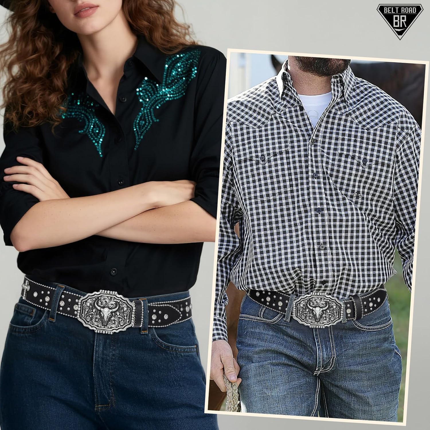 BELTROAD Cowboy Cowgirl Belts for Women Men Western Belts Punk Goth Belt PU Leather Belt With Western Buckle - Image 3