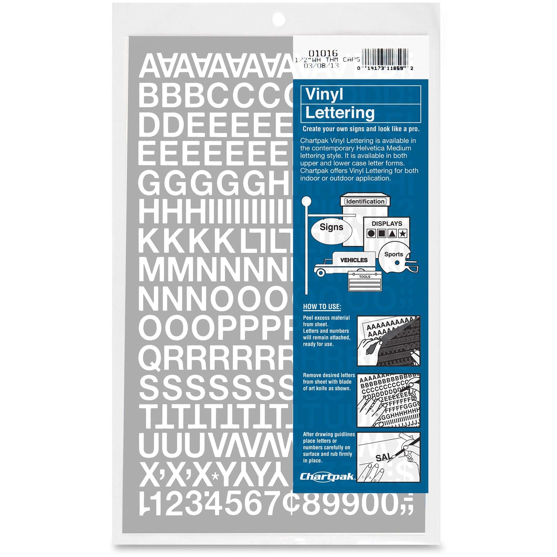 Chartpak 01016 Números de vinilo/letras de tapa de 1/2 pulgada WD