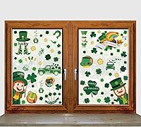 Vista 6 de Decoración para ventana del Día de San Patricio, 120 calcomanías reutilizables estáticas de duende de trébol de primavera para ventanas de vidrio