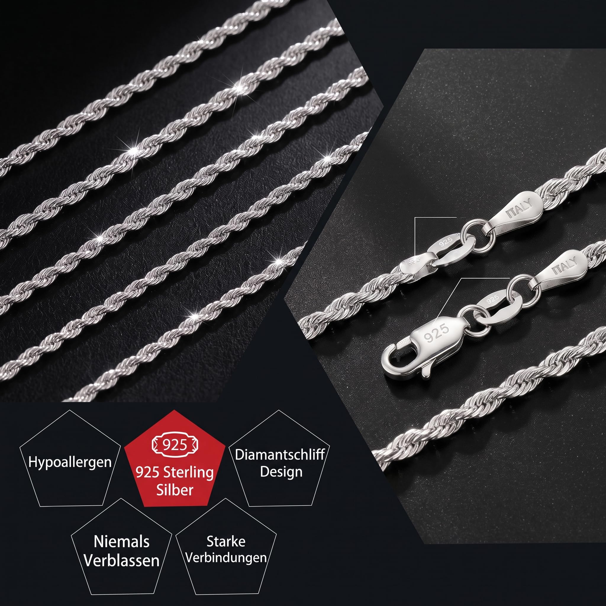7MM 925 Silber Over Armband Herren 19.05/20.3/21.59/22.86CM