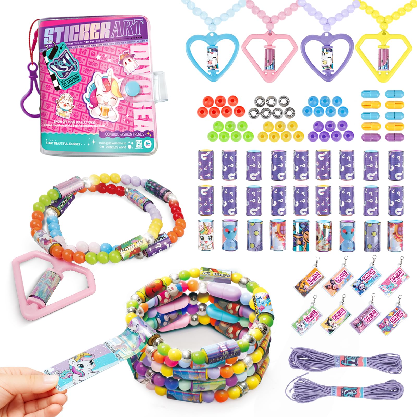 Scarmat 960pcs DIY Jewelry Sticker Making Kit, Cute Stickers Toy Bracelet Set for Girls with Book, Wearable Shareable Bracelets Sticker Set for Girls
