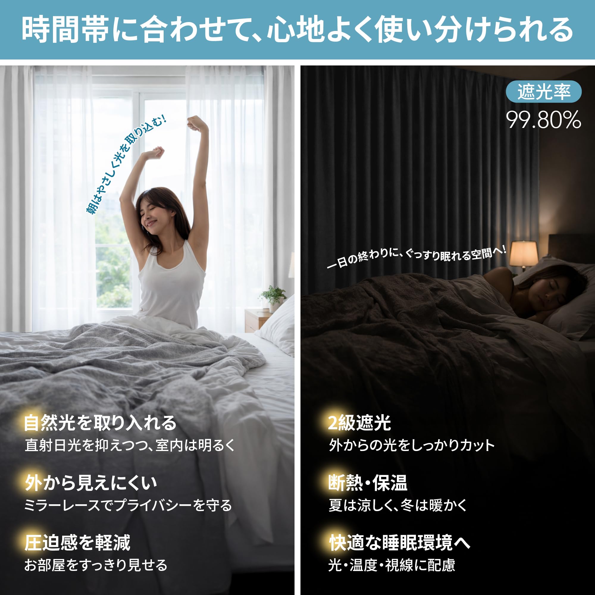 Amazon｜Deconovo カーテン 4枚組 遮光カーテン＋レースカーテン 4