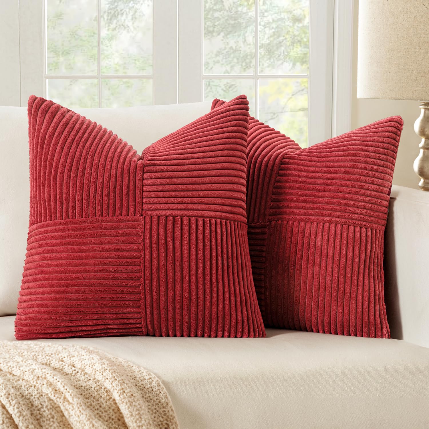 MIULEE Set van 2 kussenslopen, 40 x 60 cm, beige, kussenslopen, bankkussen, sierkussen, boho, bankkussen, corduroy, decoratieve sierkussenhoes voor bank