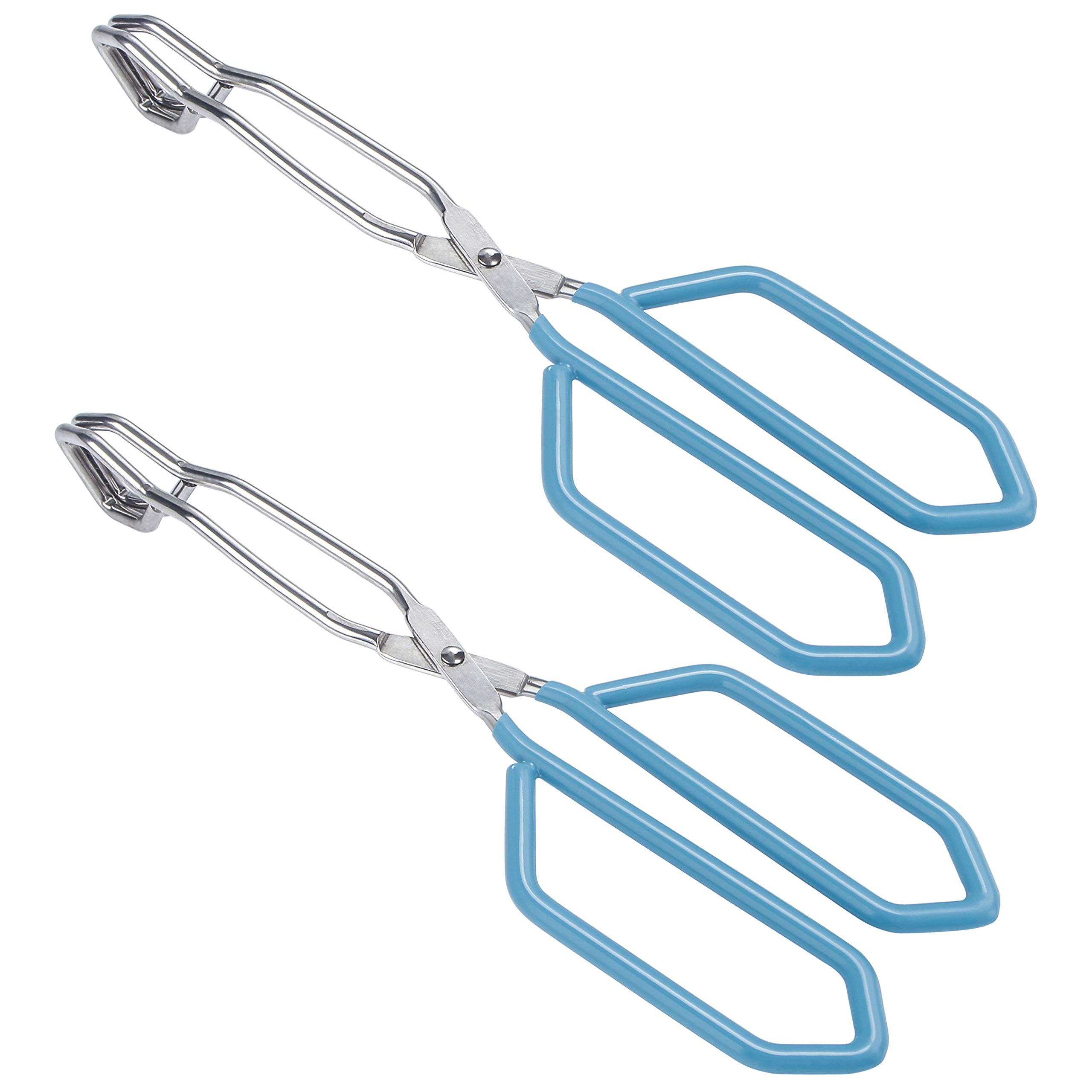 MSY BIGSUNNY Stainless Steel Scissor Tongs Heavy Duty Cooking Tongs with Soft Handles (2, blue 11" + 11")