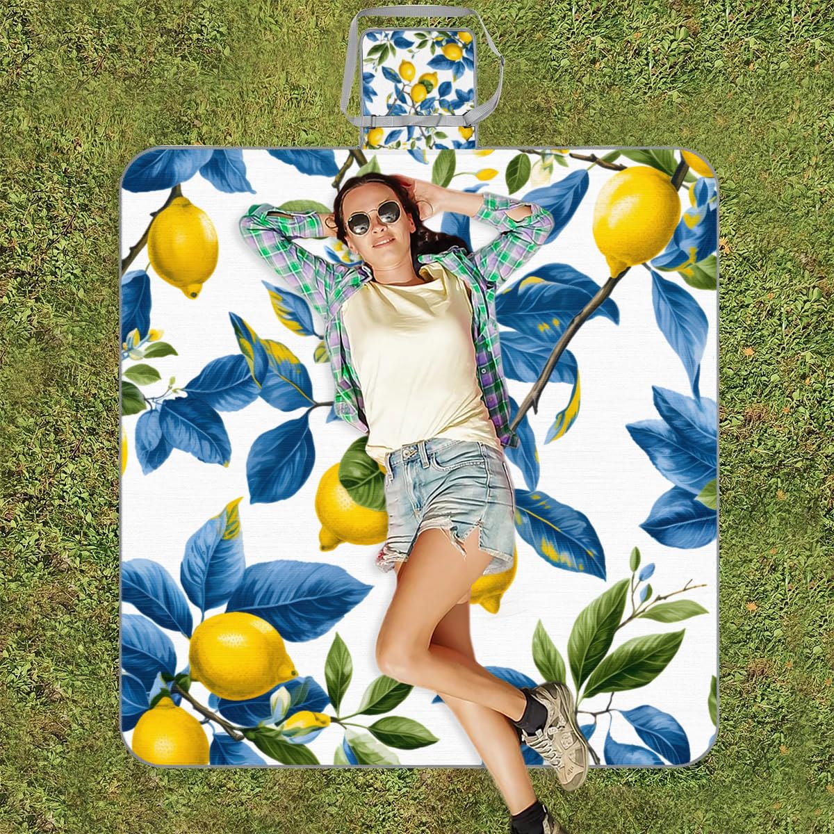Manta de picnic de 150 x 145 cm, manta de playa plegable para exteriores, impermeable, para playa, camping, senderismo, picnic