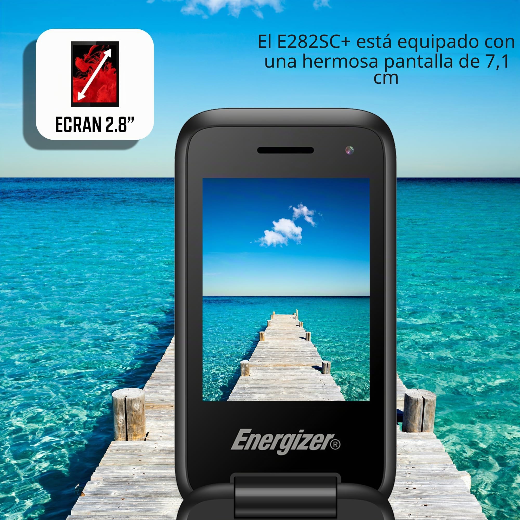 Energizer – E282SC+ – 4G LTE – Batería de 1400 mAh – Dual SIM (Nano-SIM) – 3 años de garantía – Negro – Desbloqueado – Cámara de 2 MP