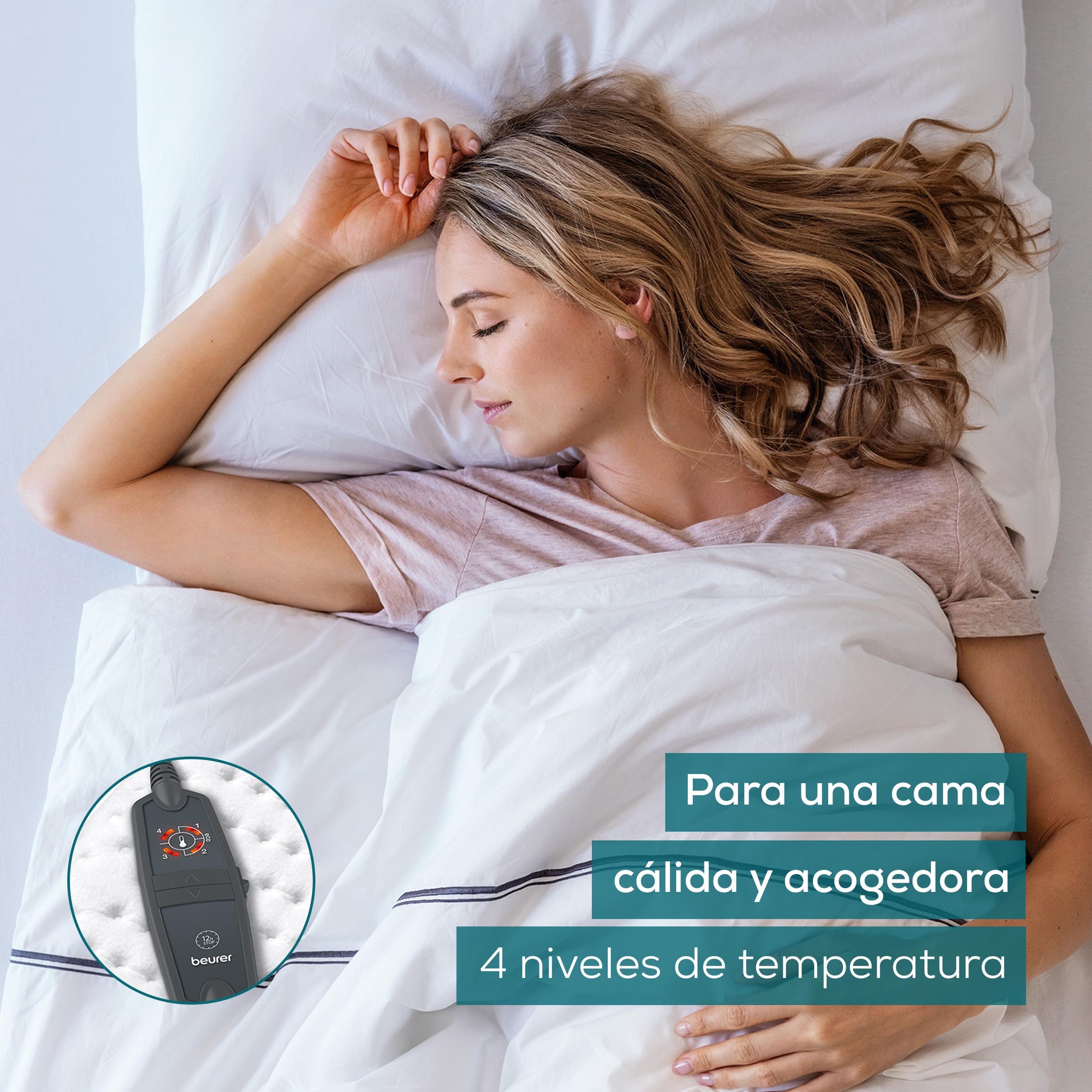 Beurer UB 60 Green Planet Calientacamas, materiales reciclados, con desconexión automática, 4 ajustes de temperatura, sistema de seguridad, 150 x 80 cm, interruptor LED extraíble, lavable a máquina