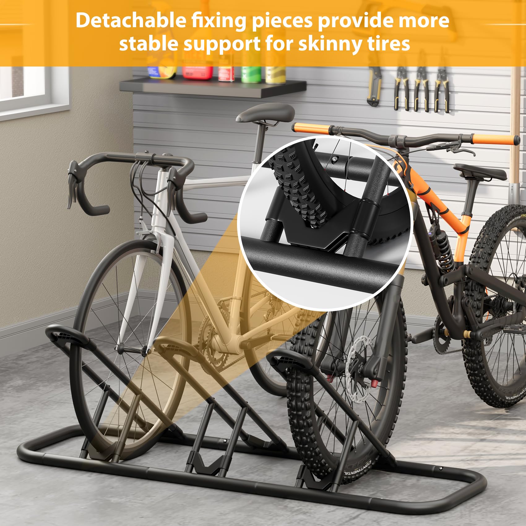 Mr IRONSTONE Bike Rack, Floor Bike Rack for Garage, Indoor/Outdoor Bike Storage Stand Bicycle Parking Rack, for Mountain Bike, Road Bike and Kids Bike (Black, 3 Bike)