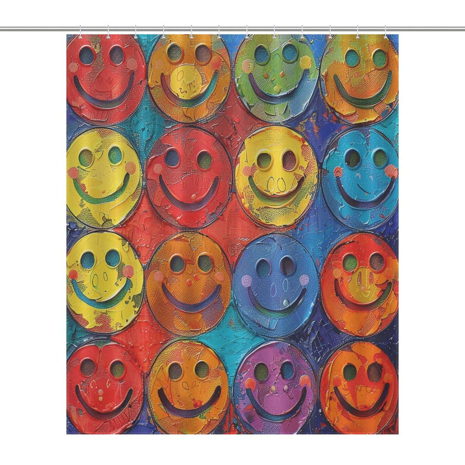 Fzqvswtx Colorful Smiley Face Shower Bath Curtain Bathroom Waterproof Polyester Printed Heavy Duty Long Curtains For Bathroom Showers, Bath Tubs, Machine Wash, 72"X72"