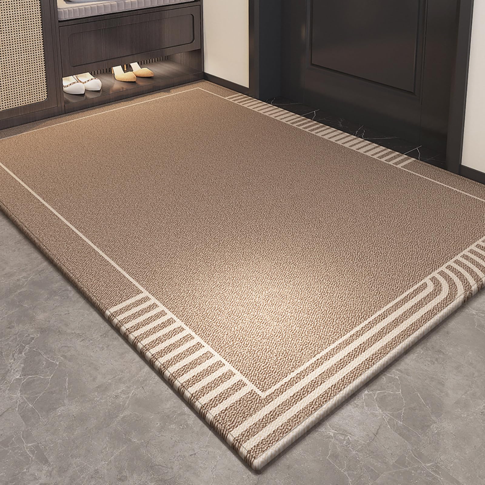 Felpudo Entrada Casa 90x150 Líneas Blancas Minimalistas Marrón Oscuro Felpudo Exterior Antideslizante Lavable Felpudos para Pasillo Cocina Puerta Jardín Decoración Alfombrilla para Entrada