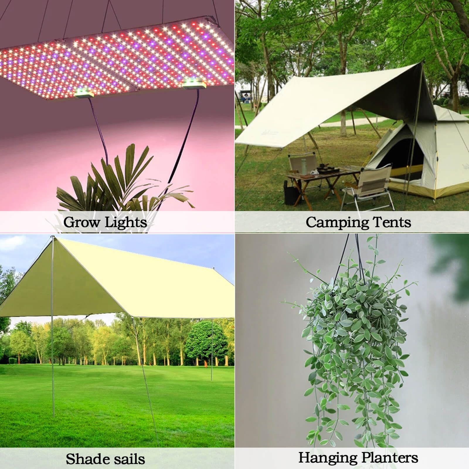 Lot De 4 Tendeurs à Corde à Cliquet - 2m - Capacité 75kg - Pour Voile D'Ombrage, Camping