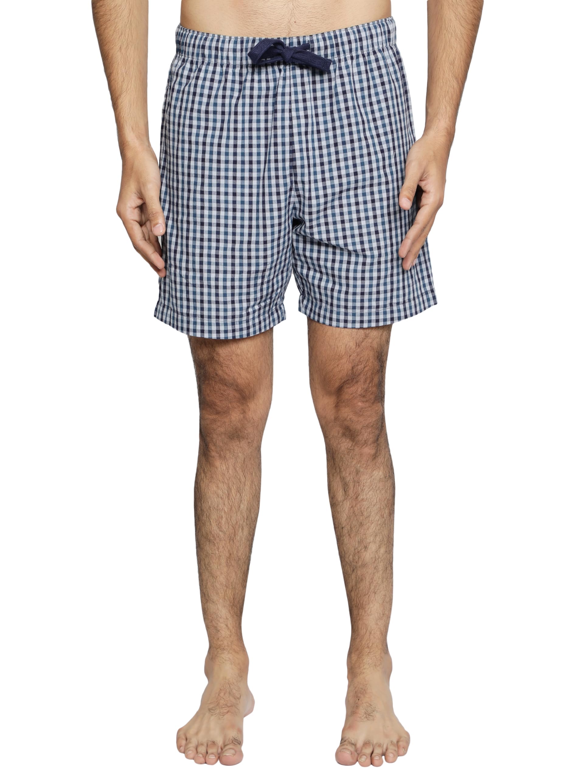 Men's 100% Cotton Checkered Shorts Pack of 1 - Soft & Breathable Casual Lounge Shorts | Comfortable Bottoms with Dual Pockets | Relaxed Fit Plaid Check Shorts for Men (Blue-Medium)-image-14