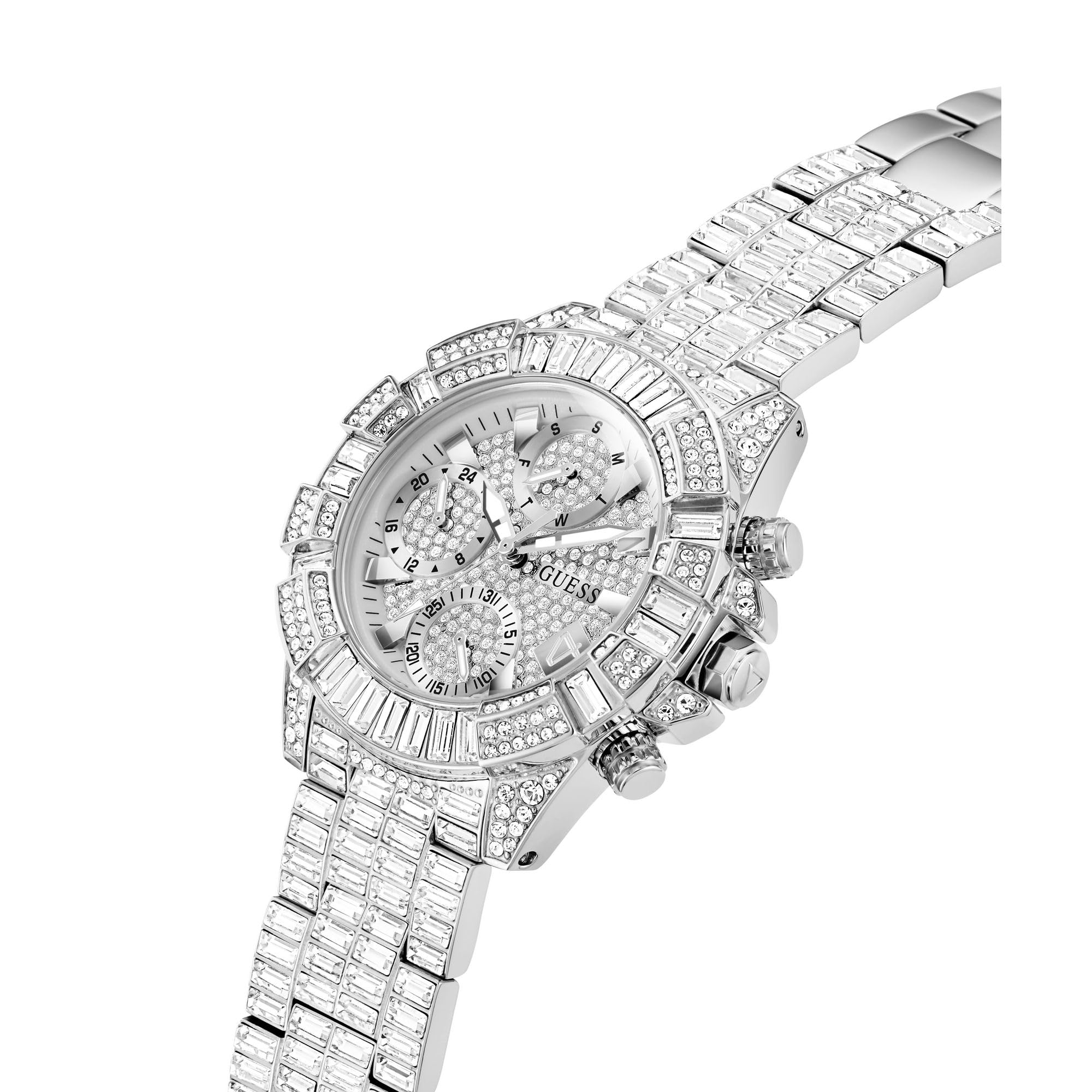 Guess Iconic 40TH Damen Armbanduhr mi Zirkonia in der Farbe Silber mit Armband aus Edelstahl, Wasserdichtigkeit: 5 bar, Gehäusedurchmesser: 40 mm, GW0812L1