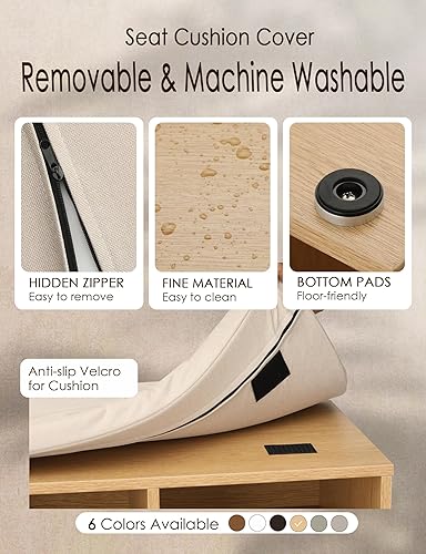 Miniatura 7 de DINZI LVJ Banco de zapatos, banco de almacenamiento de entrada con cajón y 14 cubículos, zapatero largo con estantes ajustables, organizador de