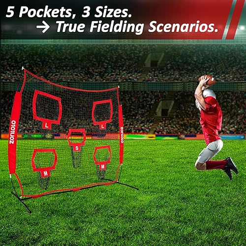 Miniatura 7 de Red de lanzamiento de fútbol de 7 x 7 pies, red de entrenamiento de fútbol, práctica de objetivo con 5 objetivos de diferentes tamaños LMS  Ideal