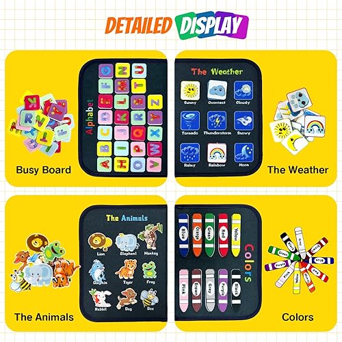 Miniatura 6 de OTAOD Busy Board - Juguetes Montessori para niños y niñas de 2, 3 y 4 años, tablero sensorial para actividades de aprendizaje preescolar con