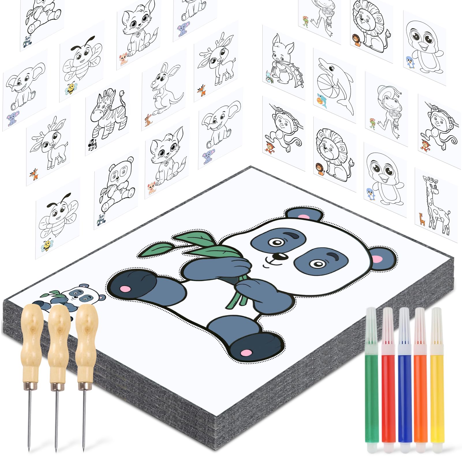 JUNUNDJING Prickelset Für Kinder Ab 3 Jahre - Meerestier Stickbilder Mit 2 Nadeln