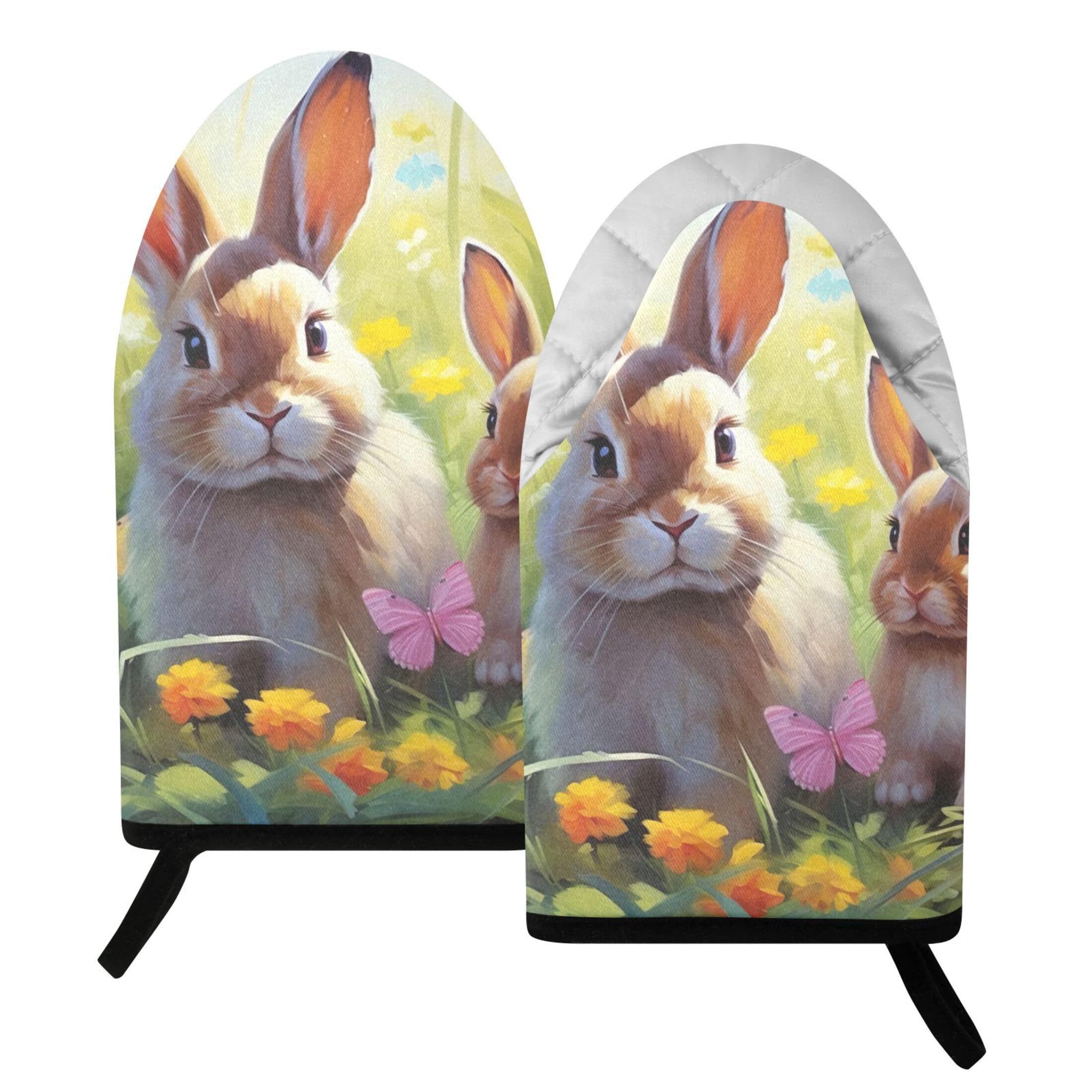 Kutsu Rabbit Oven Mitts for Kitchen, Heat Resistant Cotton Oven Gloves for BBQ Baking Cooking, Breathable Kitchen Essentials, 2 pcs