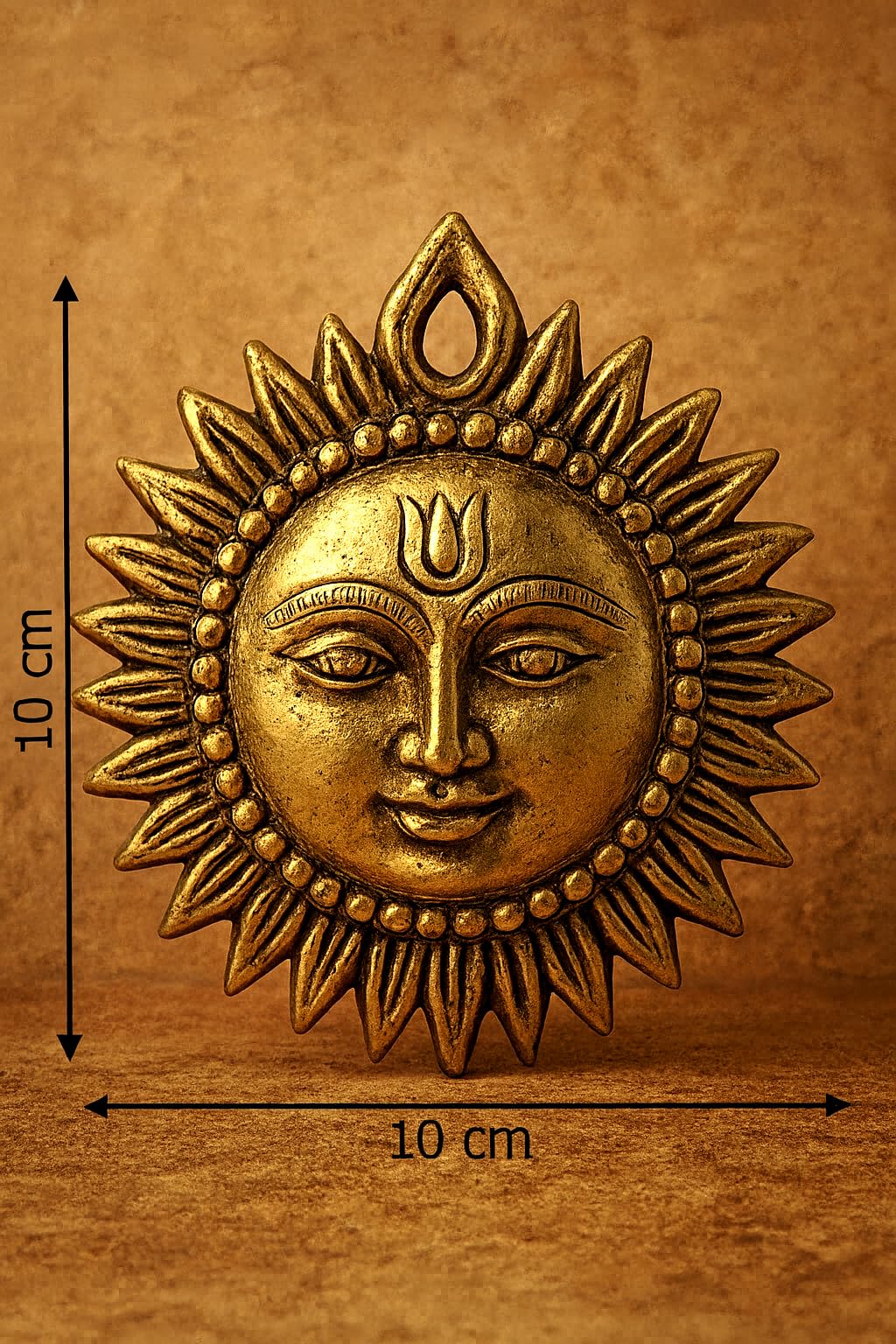 MOJO JOJO Brass Surya Dev Wall Hanging | Sun Face Wall Decor Showpiece | Traditional Vastu & Feng Shui Good Luck Brass Wall Art | Antique Golden Finish for Home, Office & Temple 2