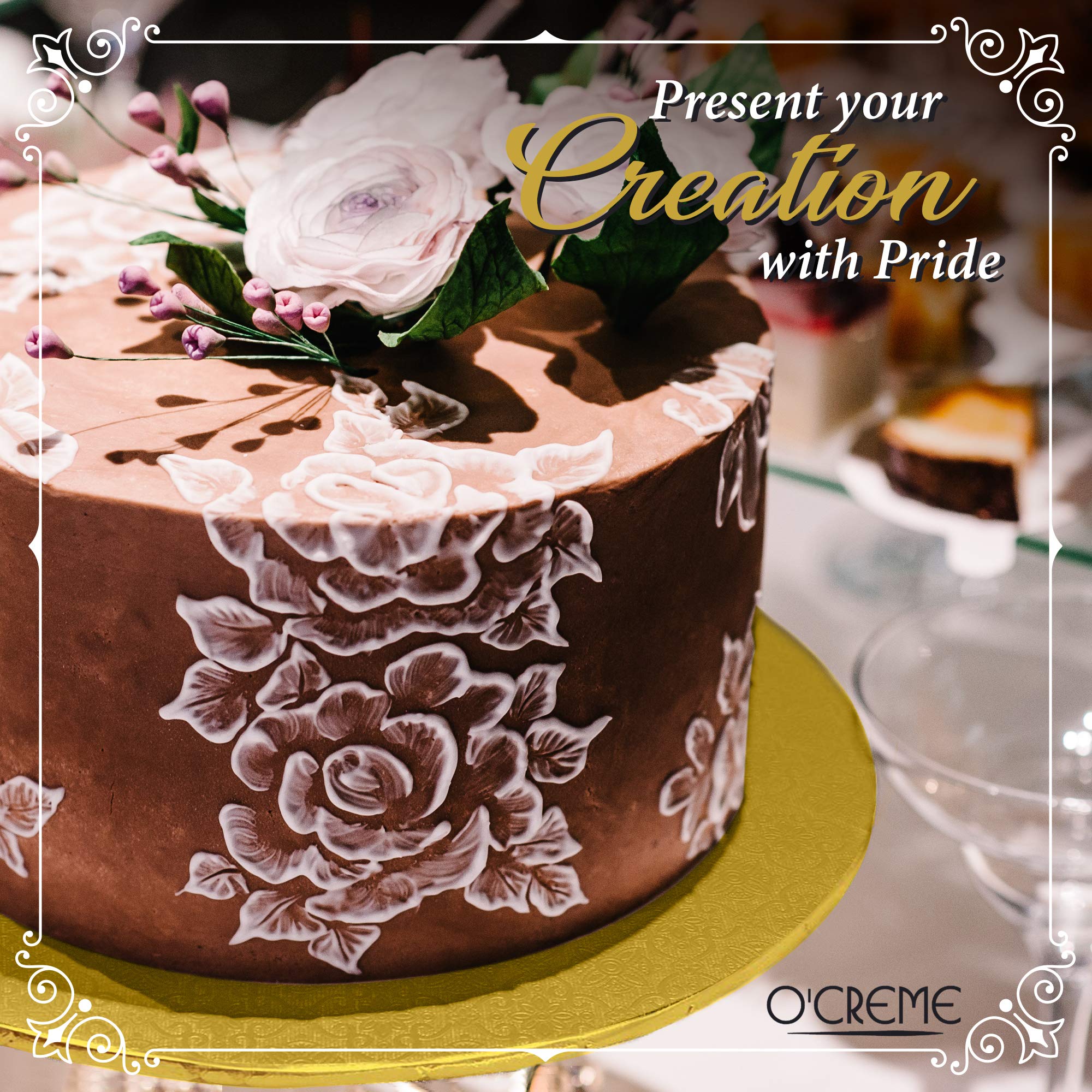 O'CREME Gold Wraparound Cake Pastry Round Drum Board 1/4 Inch Thick, 14 Inch Diameter - Pack of 10