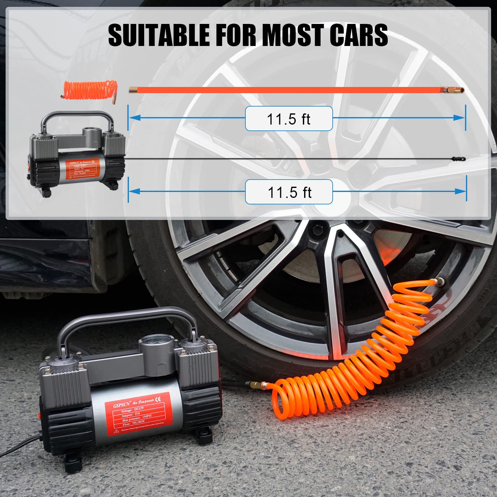 Buy GSPSCN Tire Inflator Heavy Duty Double Cylinders, Portable Metal DC