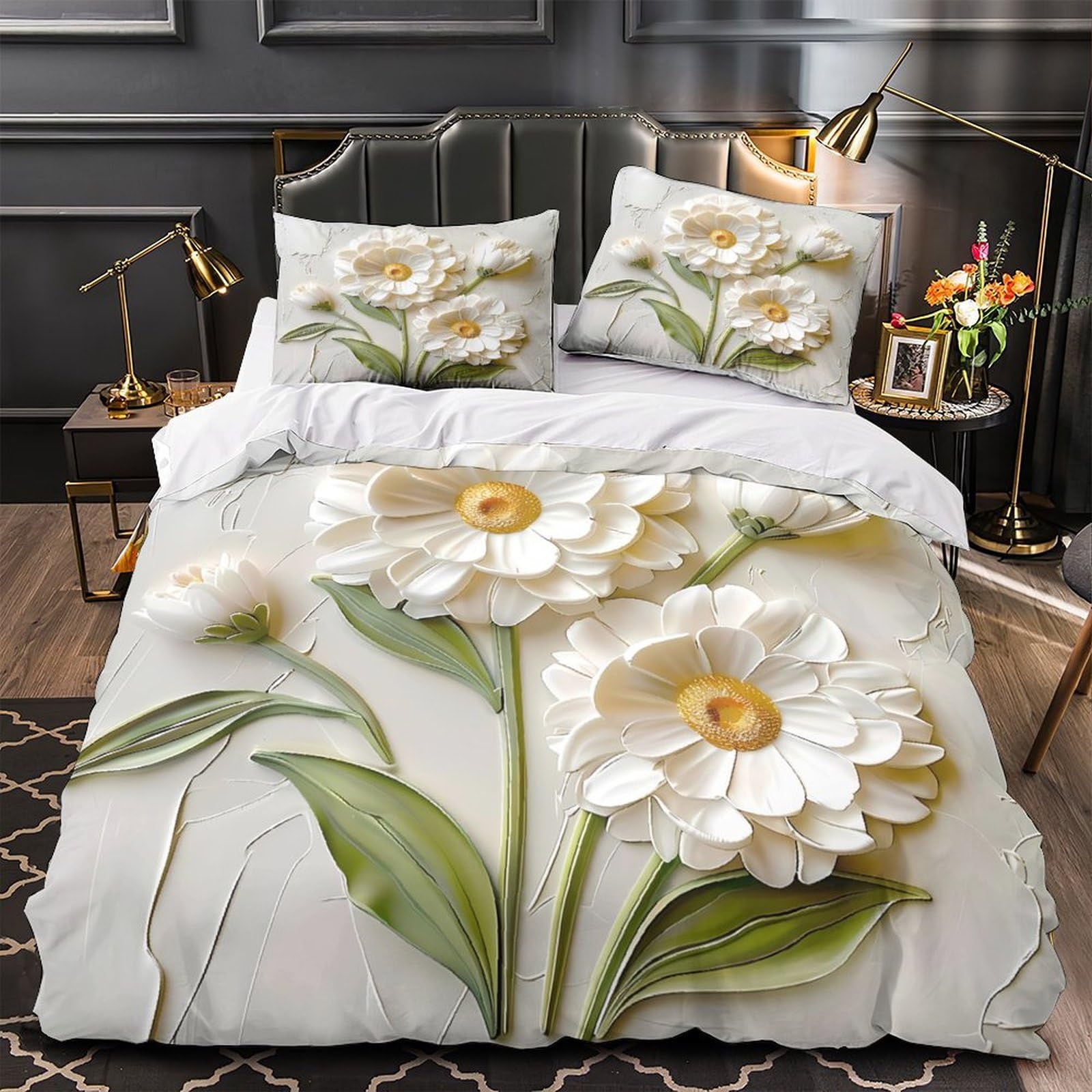 Housse de couette microfibre ultra douce 140x200cm fermeture éclair avec motif floral 3D