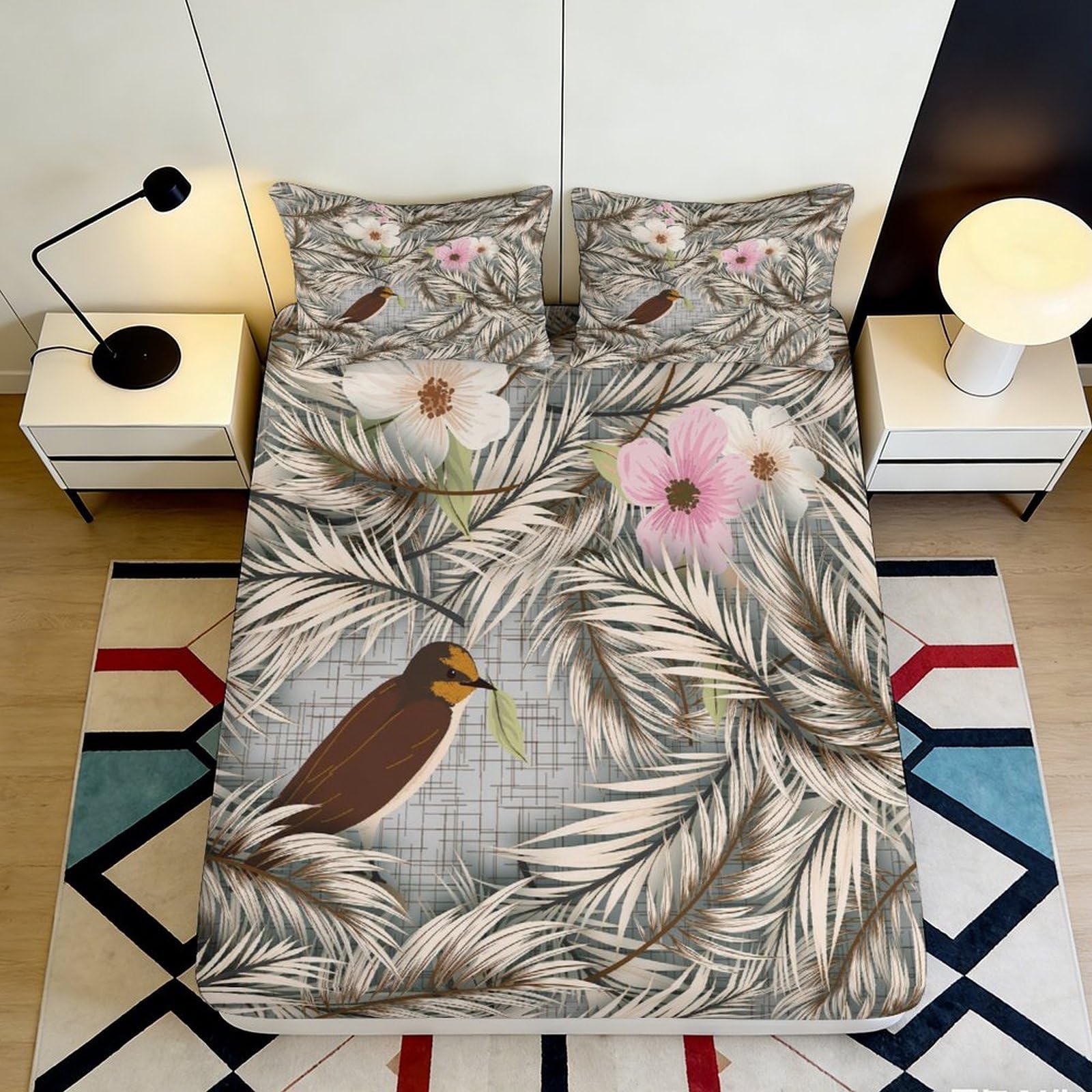 Pnayamiorkfel Style-3 3D Printed Tropical Bird Fitted Sheet Microfiber Soft Botanical Flower Bed Cover For Bedroom Dorm Mattress Decor 90X200x25cm